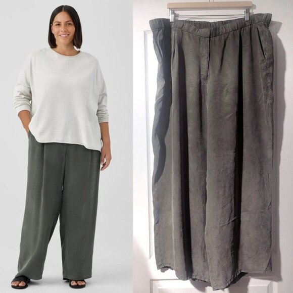 Eileen Fisher | Sandwashed Twill Wide Trouser Pant In Grove Green - Picture 6 of 12